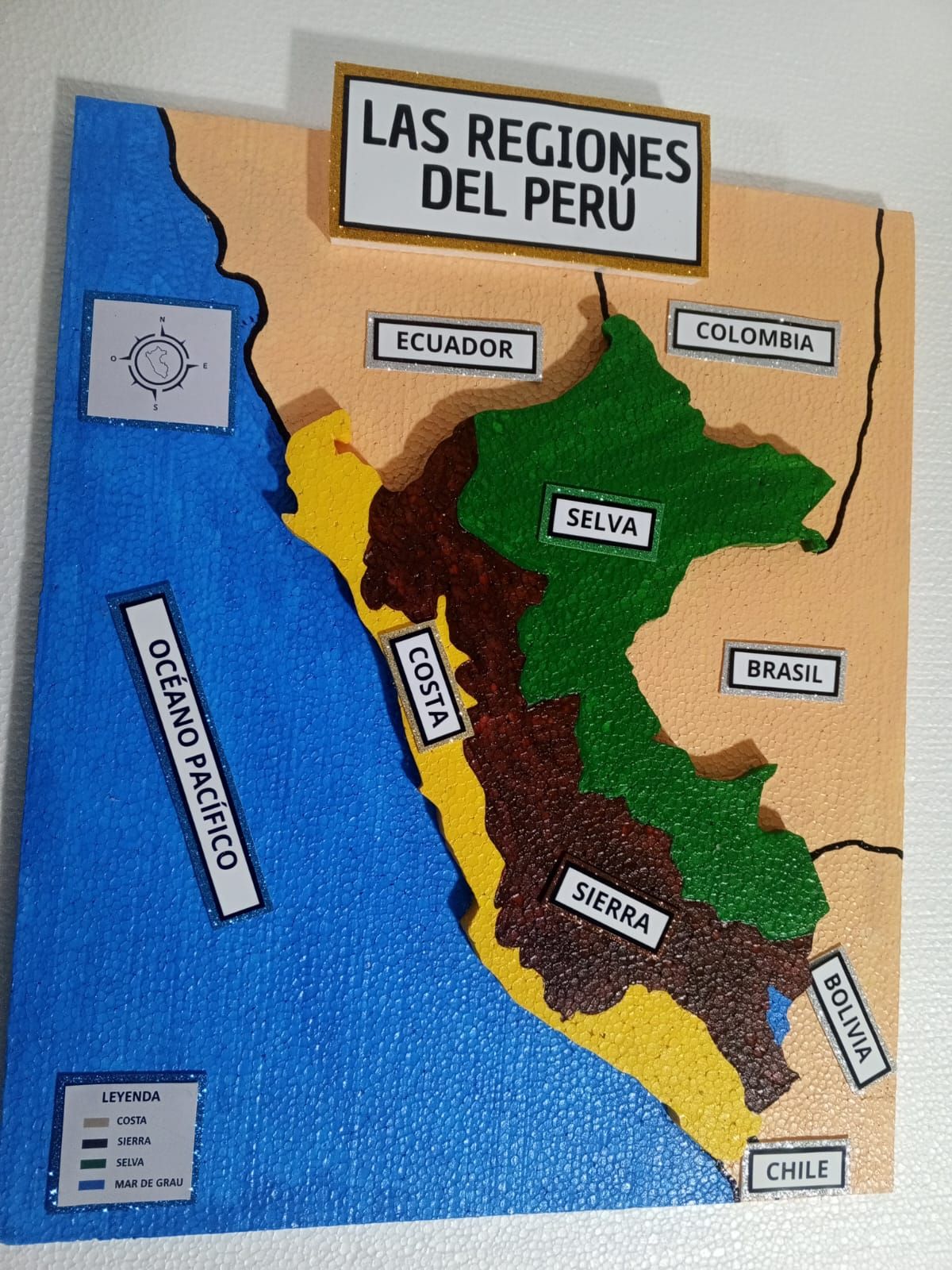 Maqueta de las regiones del Perú - Costa, Sierra y Selva